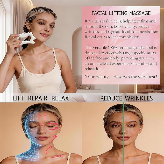 Ceramic Gua Sha Facial Tools Lymphatic Drainage Massager Body Guasha Tool - Image 2