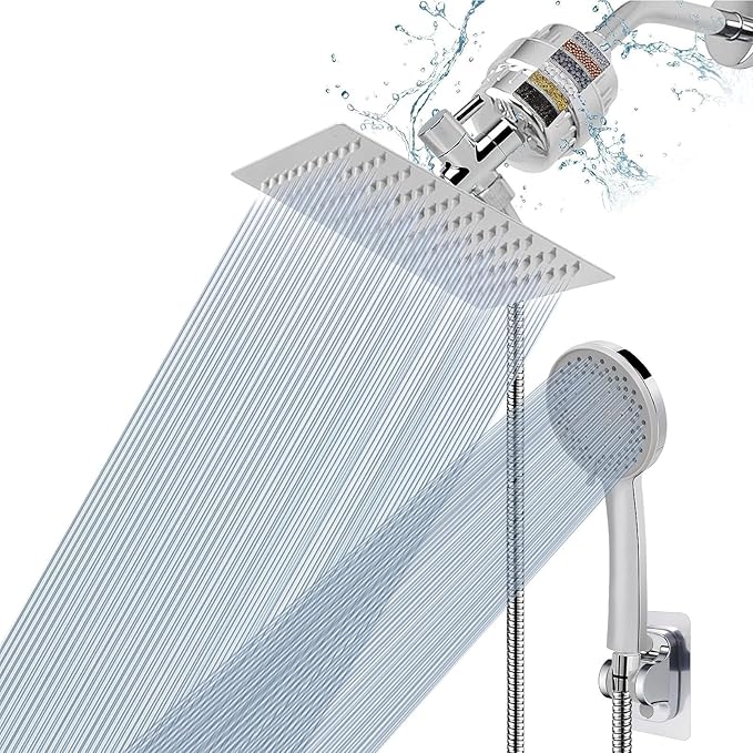 NearMoon Filtered Shower Head, High Pressure 8″Square, 5 settings Handheld Rain by NearMoon