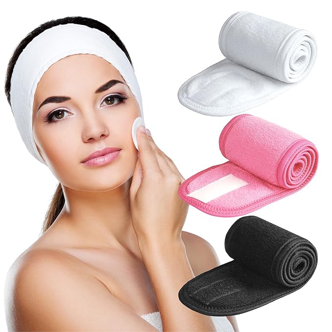 Denfany Spa Headband 3 Pack Ultra Soft Adjustable Face Wash Headband by EssentialLife