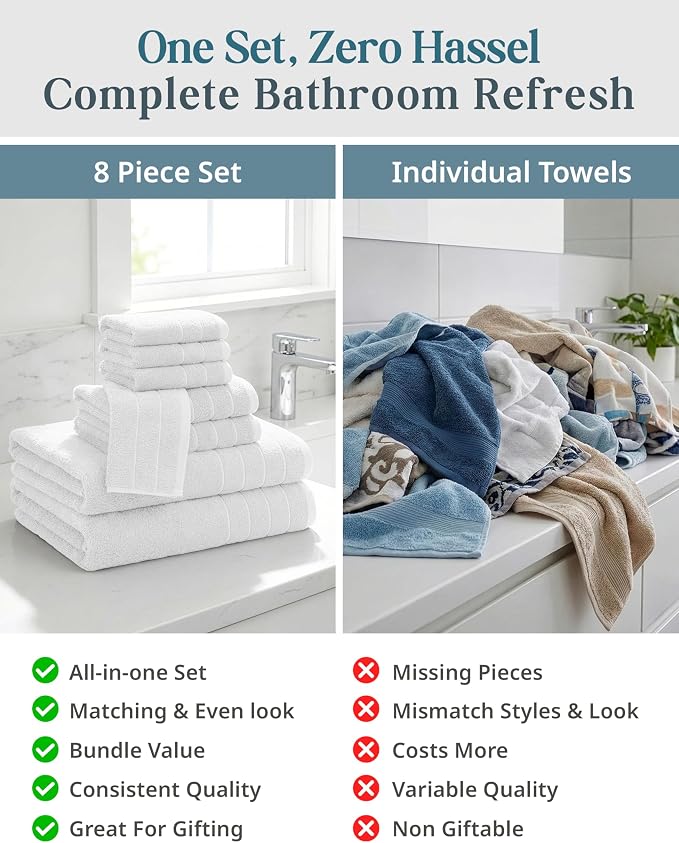 Casa Platino 100% Cotton Luxury Bath Towel Set 8 Pieces - Image 6
