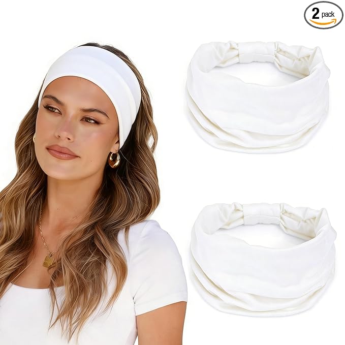 2 Pack White Wide Headbands for Women by GiLi