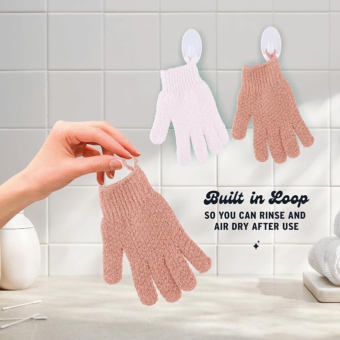 4 Pairs Exfoliating Gloves, 100% Nylon, Dual Texture Body Scrub - Image 7