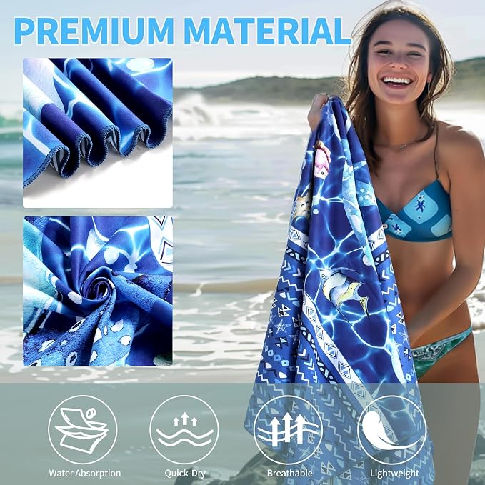 2 Pack Microfiber Beach Towel, Sand-Free Quick Drying Camping Super Absorbent - Image 3