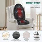 Snailax Back Massager with Heat, Memory Foam Chair Massage Pad, 5 Massage Modes - Image 6