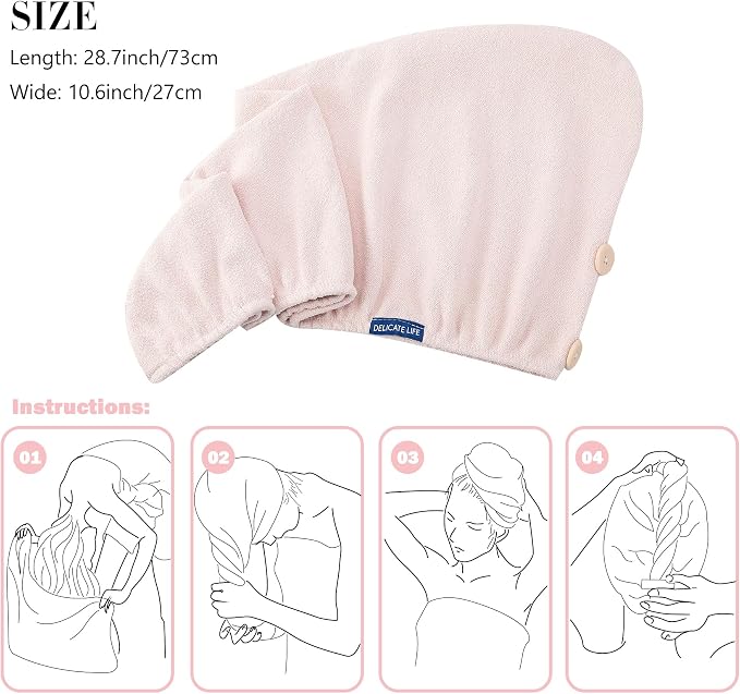 Hair Towel Wrap 2 Pack for Women, Super Absorbent Ant Cloth Fabric Hair Drying - Image 3