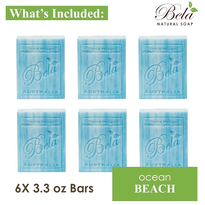 BELA Ocean Soap 3.3 OZ Pack of 6, Long Lasting French Triple Milled Bar Soap - Image 2