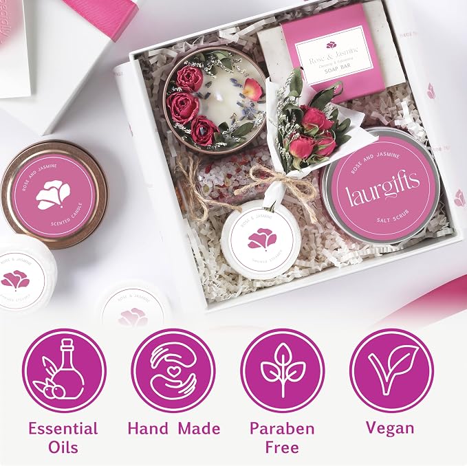 Mothers Day Spa Gift Set for Women – Rose & Jasmine Candle Gift Set - Image 4
