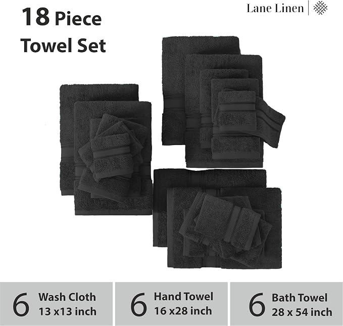 LANE LINEN Bath Towel Set of 18 – Premium 100% Cotton, 6 Bath, 6 Hand & 6 - Image 3