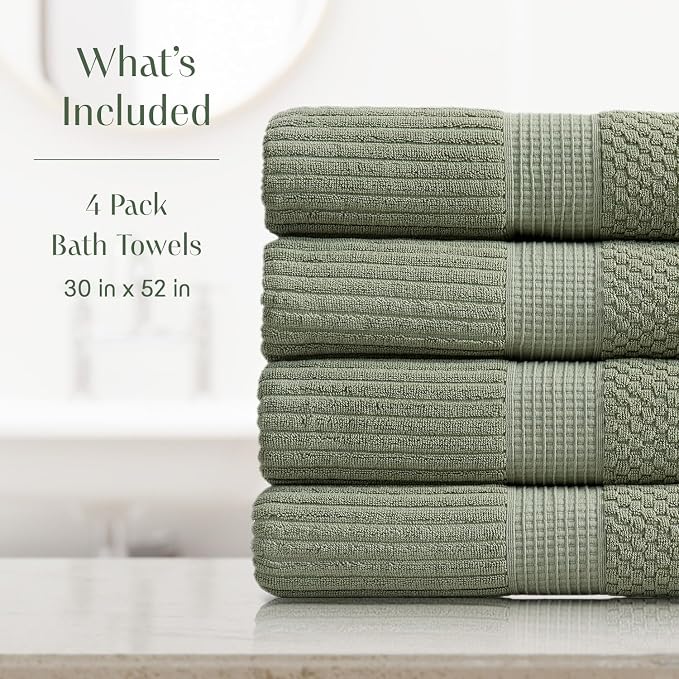 Springtree Home 100% Cotton Bath Towel Set of 4 | Super Soft & Absorbent - Image 2
