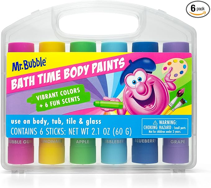 Mr. Bubble Bath Time Body Paints – 6-Color Washable Bath Paint Sticks by MrBubble