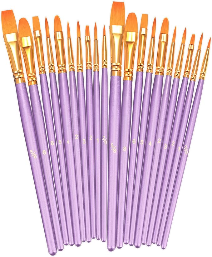 BOSOBO Paint Brushes Set, 2 Pack 20 Pcs Round Pointed Tip Paintbrushes Nylon by ArtistPaintBrushesSet