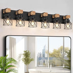 FadimiKoo 6-Light Farmhouse Bathroom Lighting Fixtures, Wood Black Vanity by FadimiKoo