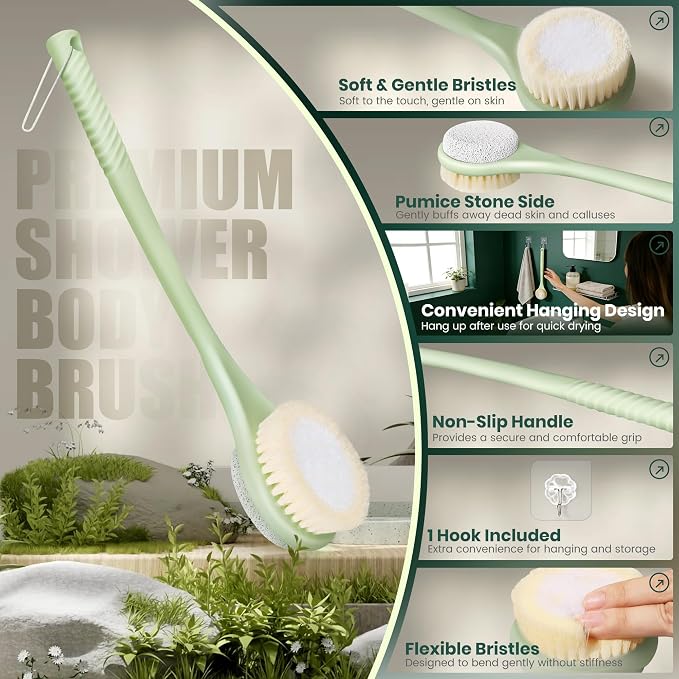 Back Scrubber for Shower, Long Handle Exfoliating Brush, Dual-Sided Bath Brush - Image 6