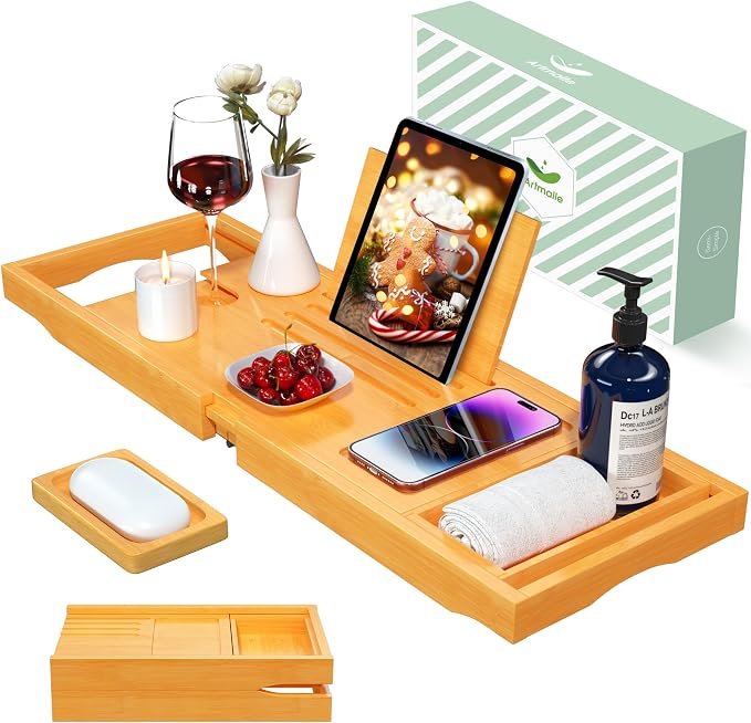 Artmalle Foldable Bathtub Tray for Tub, Bamboo Bathtub Caddy Tray Table by Artmalle