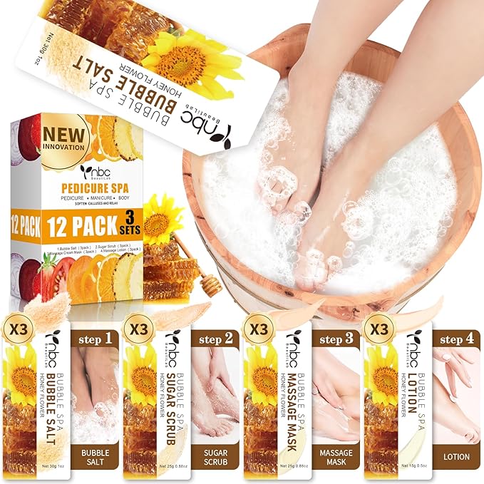 Pedicure Kit Foot Soak Set: Bubble Salt, Sugar Scrub, Massage Mask, Massage by nbcBeautiLab