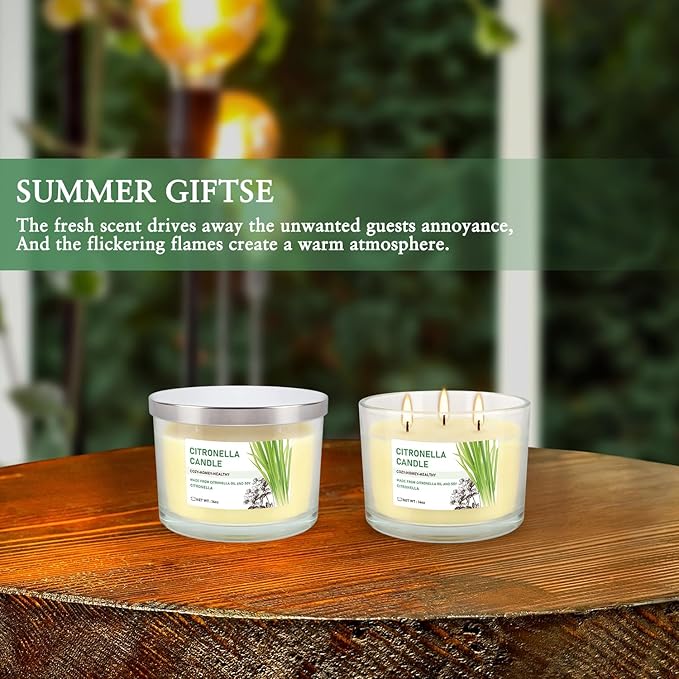Citronella Candle Outdoor 2-Pack - 14oz Each 3-Wick Candles in Clear Glass Jars - Image 4