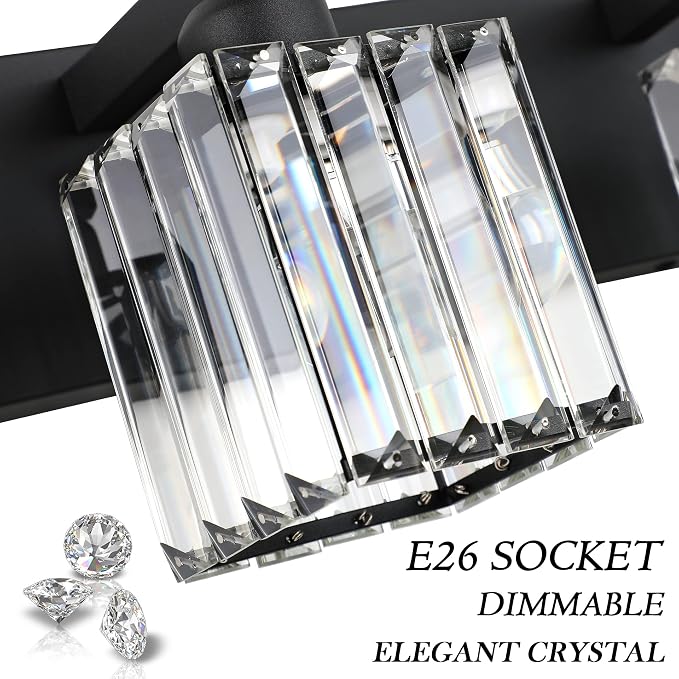 Aipsun Bathroom Vanity Light Black Light Fixtures 5 Light Crystal Vanity Light - Image 7