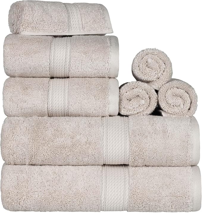 SUPERIOR Egyptian Cotton Pile 8 Piece Towel Set, Includes 2 Bath, 2 Hand - Image 4