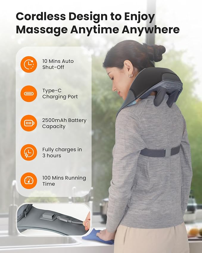 CILI Cordless Massager for Pain Relief Deep Tissue, Shiatsu Neck Back Massager - Image 4
