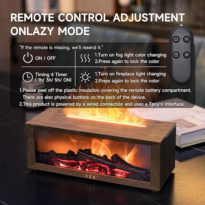 TMEHM Fireplace Flame Air Diffuser Humidifier, 7 Colors Aromatherapy Essential - Image 6