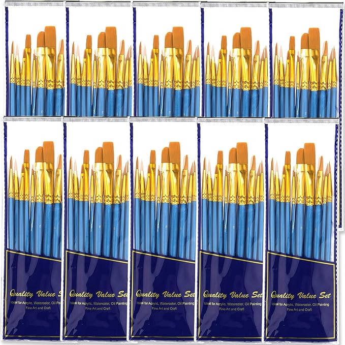 BOSOBO Paint Brush Sets, 10 Pack 100 Pcs Pointed-Round Tip Paintbrushes Nylon by ArtistPaintBrushesSet