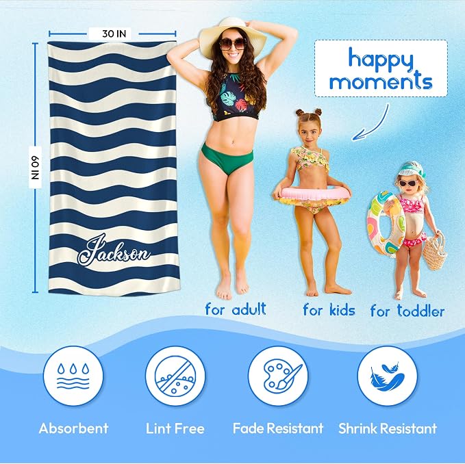 JML Custom Beach Towel with Name, Personalized Microfiber Beach Towel with Name - Image 3