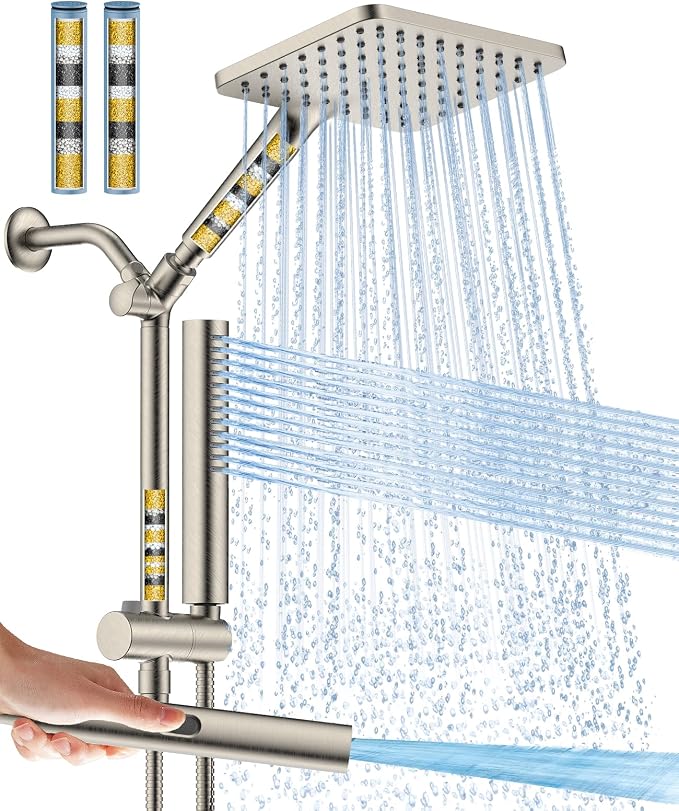 Filtered Shower Head with Handheld Spray Combo High Pressure Rain Shower Head by HOMBETER