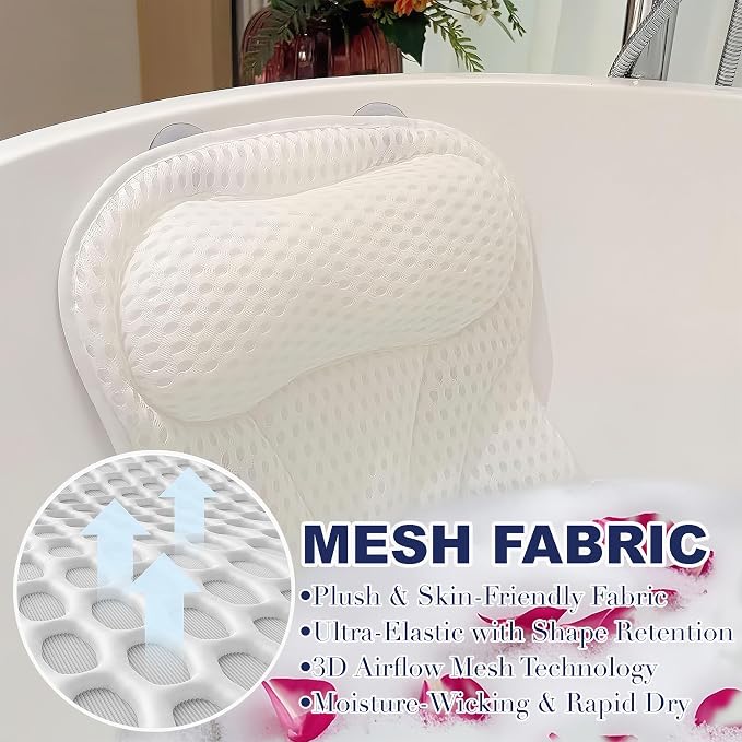 Luxury Bath Tub Pillows for Head and Neck, 4D Breathable Air Mesh Bath Pillow - Image 3