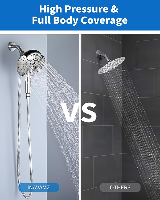 INAVAMZ Shower Heads with Handheld Spray Combo: 7.2" Rainfall Shower Head & - Image 5