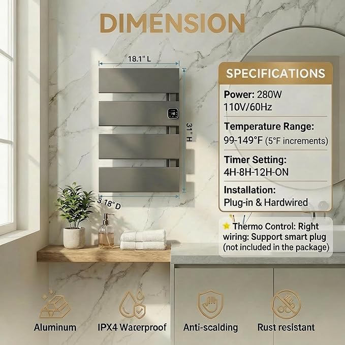 Electric Towel Warmer, Heated Towel Rack - Image 7