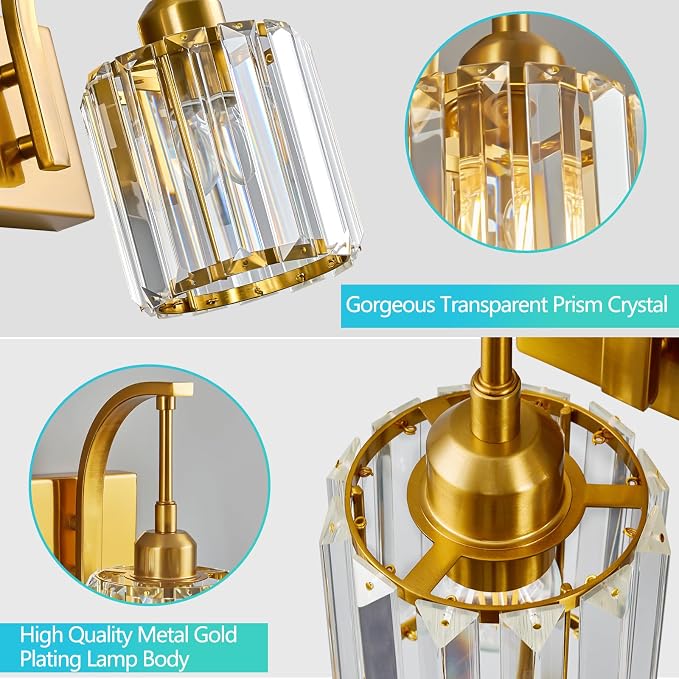 5-Light Crystal Vanity Light, Modern Gold Bathroom Wall Sconce - Image 5