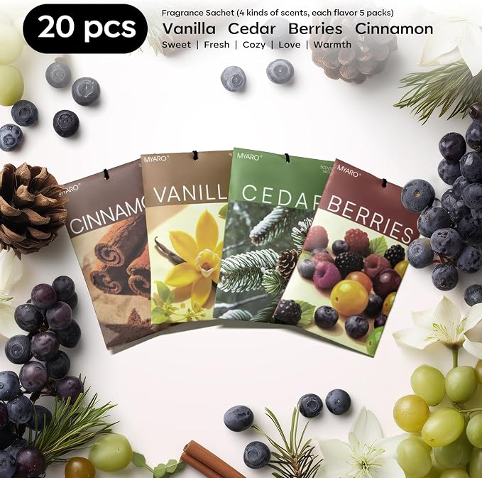 MYARO 20 Packs Cedar Cinnamon Vanilla Berries Potpourri Bag Scent Sachet - Image 7