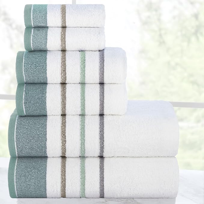 CASA COPENHAGEN White Bay 6Pcs 100% Egyptian Cotton Large Designer Towels Gift - Image 2