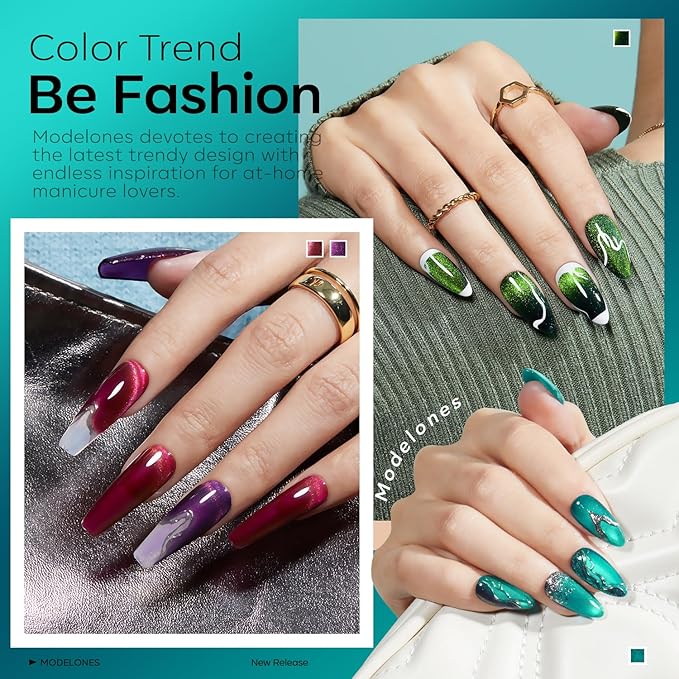 modelones Cat Eye Gel Nail Polish, 6 Colors Glitter Red Green Purple Blue Gel - Image 4
