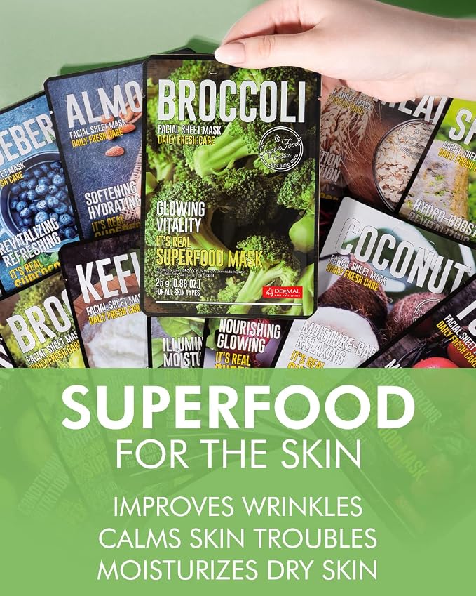 DERMAL Super Food Face Masks Skincare- 12 Pack Facial Sheet Mask - Image 3