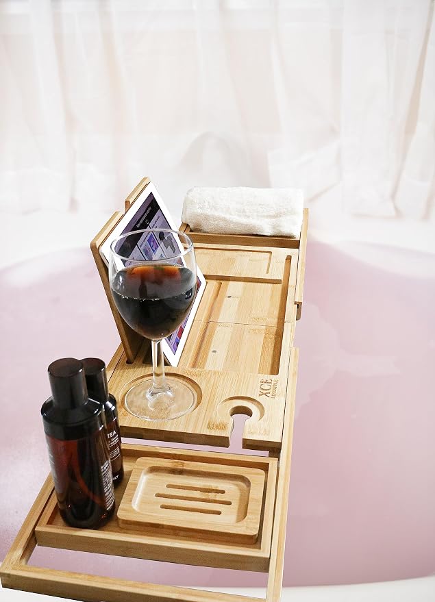 XcE Foldable Bamboo Bathtub Caddy Tray - Image 5
