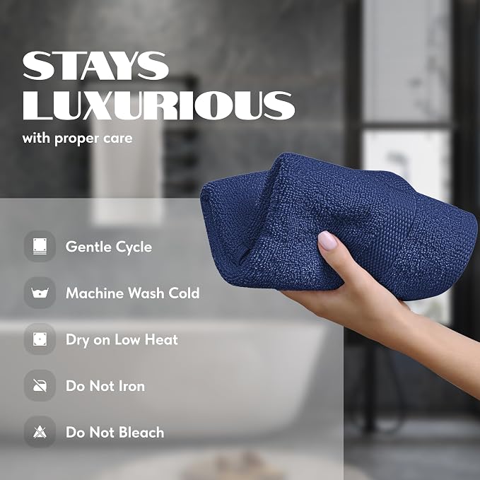 White Classic Navy Blue Hand Towels - Image 6