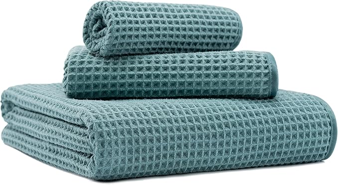 MICROFI New Microfiber Waffle Bath Towels, 3 Pieces, Fast Drying, Lint Free by Unknown