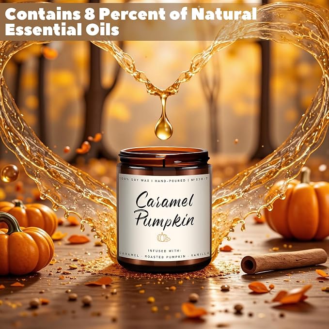Auelife Fall Candle, Caramel Pumpkin Scented Candle – Fall Soy Candles - Image 3