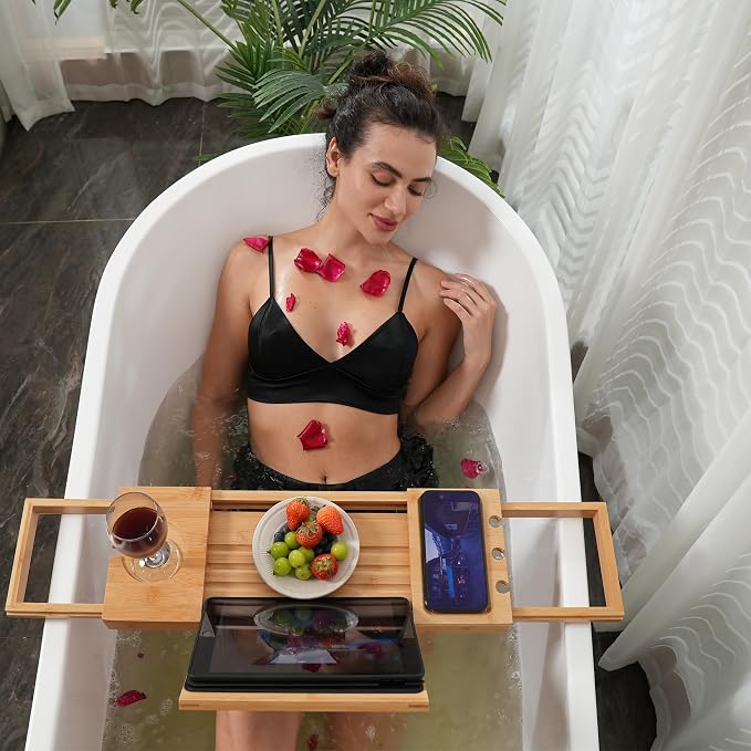Utoplike Bamboo Bathtub Caddy Tray Bath Tray - Image 6