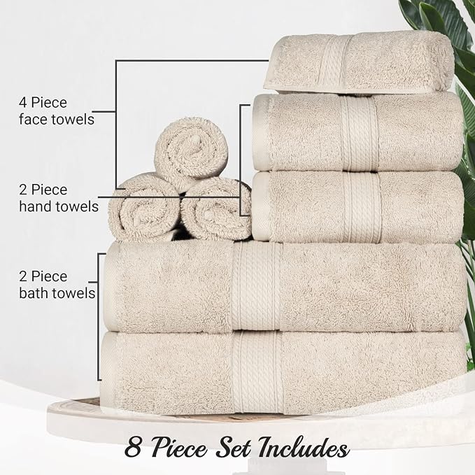 SUPERIOR Egyptian Cotton Pile 8 Piece Towel Set, Includes 2 Bath, 2 Hand - Image 8