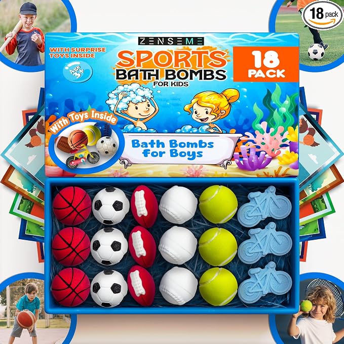 Bath Bombs for Boys with Toys Inside W/Flash Cards by Zenseme