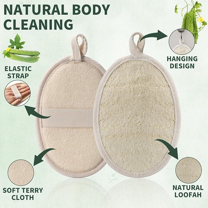 SAMEBUTECO 4 Pack Natural Loofah Exfoliating Body Scrubber Pads, Large Size - Image 2