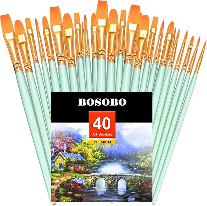 BOSOBO Paint Brushes Set, 4 Pack 40 Pcs Round Pointed Tip Paintbrushes Nylon by ArtistPaintBrushesSet
