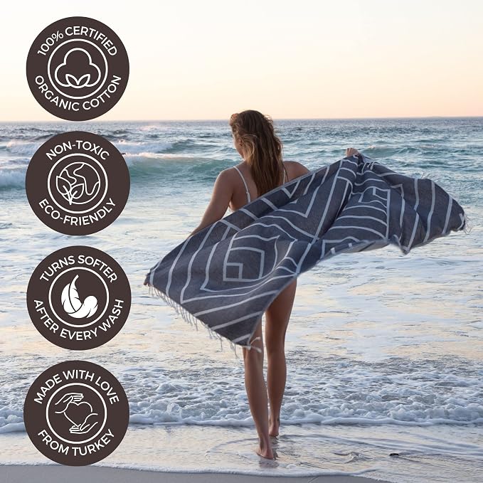 FESHKA Sand Proof Turkish Beach Towel – Oversized, Quick Dry & Lightweight - Image 4