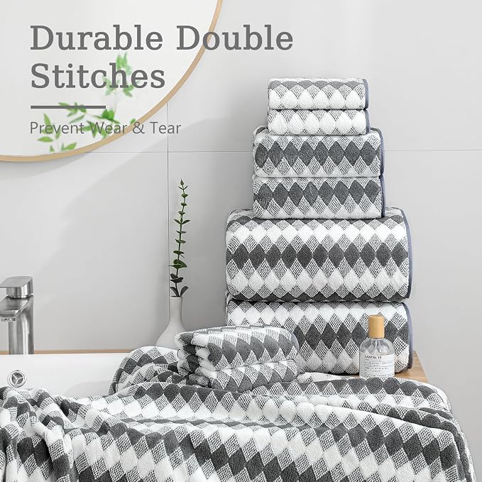 8 Piece Bathroom Towel Set Dark Grey|2 Oversized Large Bath Towels Sheet - Image 6