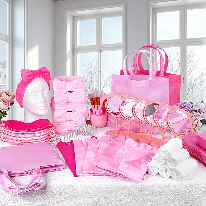 Spa Party Supplies for Girls, 6 Satin Robes Kids Spa Birthday Sleepover - Image 4