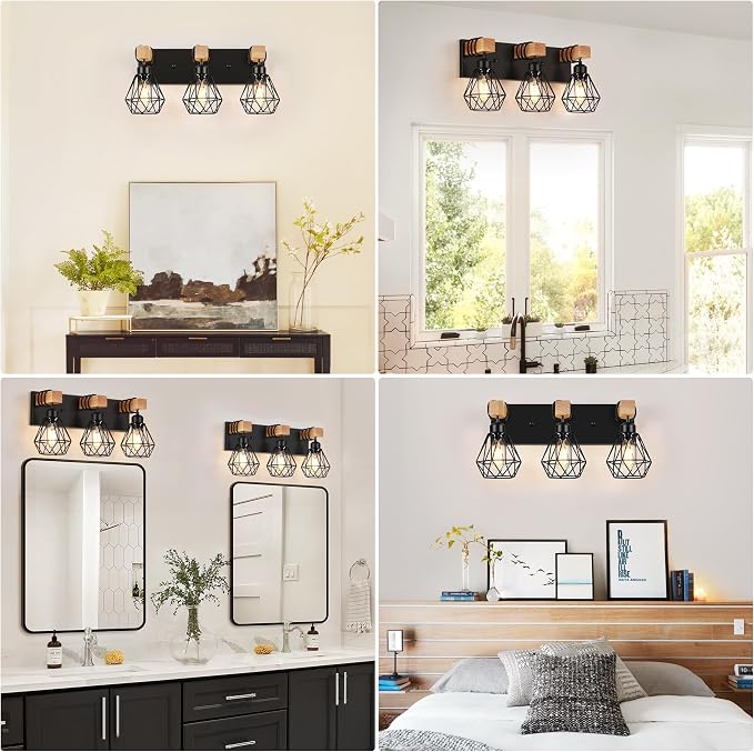 FadimiKoo 3-Light Farmhouse Bathroom Vanity Light Fixtures, Wood Bathroom - Image 7