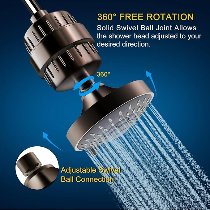 Shower Head and 15 Stage Shower Filter Combo, FEELSO High Pressure 5 Spray - Image 5