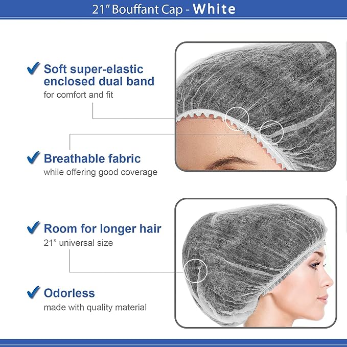 Disposable Bouffant Caps, 21inches Hair Net, Elastic Dust Cap - Image 3